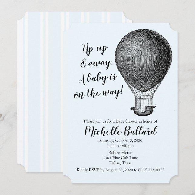 Vintage Heißluftballon Babydusche Einladung (Vorne/Hinten)
