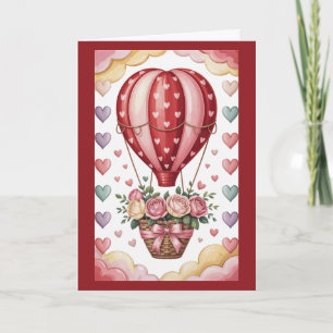 Vintage Heißluftballon Blumen Valentinstag Karte