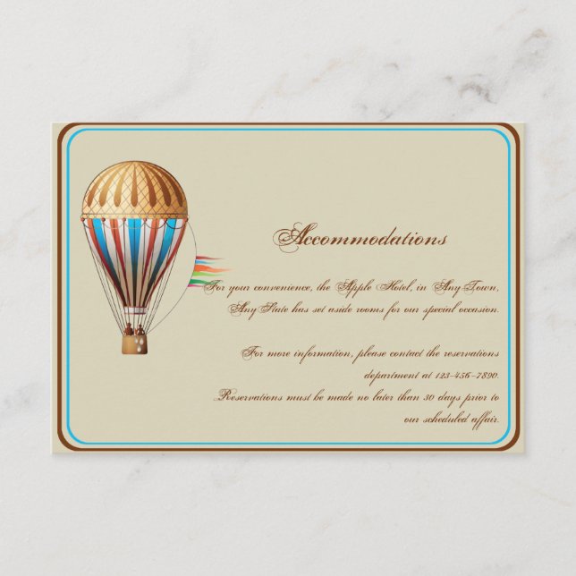 Vintage Heißluftballon-Hochzeiteinsatz Begleitkarte (Vorderseite)