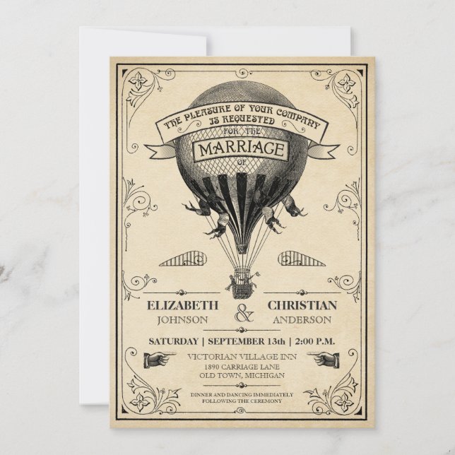Vintage Heißluftballon Hochzeitseinladung Einladung (Vorderseite)