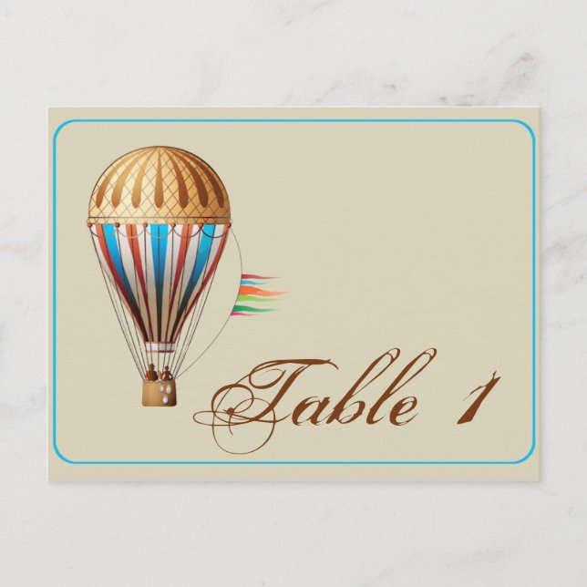 Vintage Heißluftballon Hochzeitsstimmung Tischnumm Postkarte (Vorderseite)