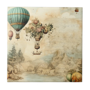 Vintage Heißluftballon in einer friedlichen Landsc Fliese