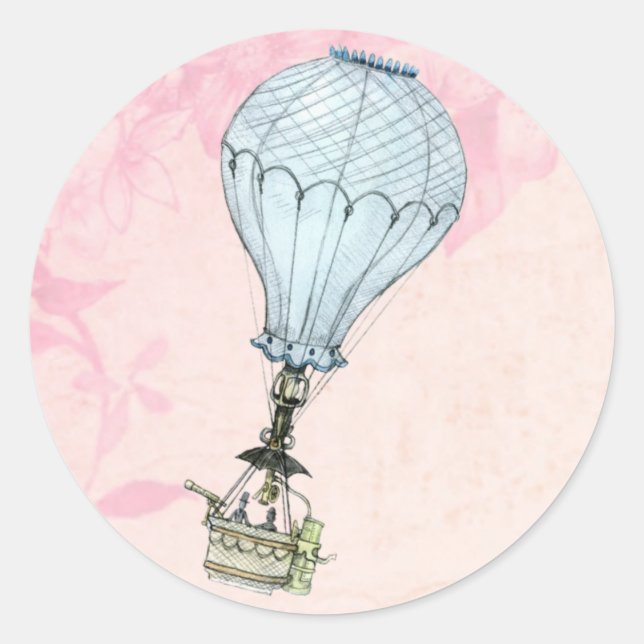 Vintage Heißluftballonhochzeit Runder Aufkleber (Vorderseite)