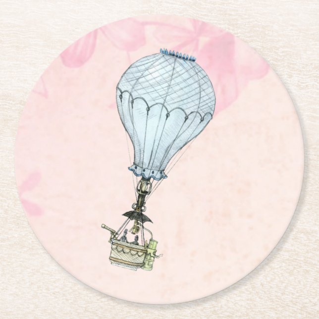 Vintage Heißluftballonhochzeit Runder Pappuntersetzer (Vorderseite)