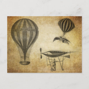 Vintage Heißluftballons und Dirigibles Postkarte