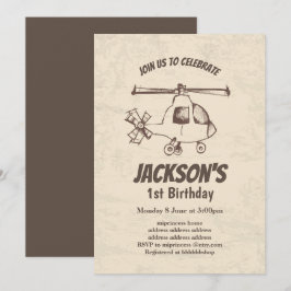 vintage, Hélicoptère, invitation d'anniversaire ga