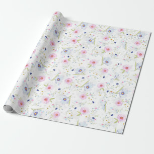 Vintage hellrosa blaue Blumen Geschenk Geschenkpapier