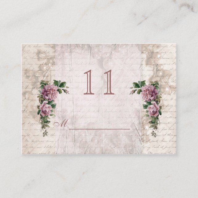 Vintage hellrosa Rose TischPlatzkarte Platzkarte (Vorderseite)