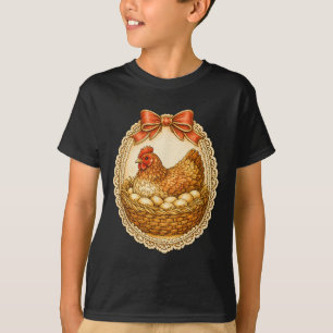 Vintage Henne auf Nestspitze Rahmen Bauernhaus Hüh T-Shirt