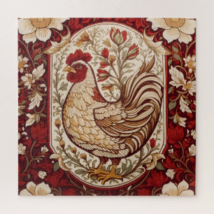 Vintage Henne Rot und Creme Blumenmuster
