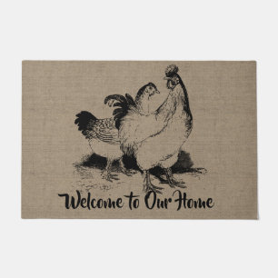 Vintage Henne und Rooster - Landfarm und Haustiere Fußmatte