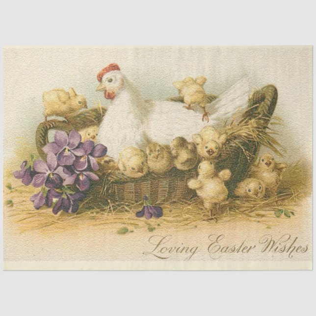 Vintage Hennen und Hühner Ostern Urlaub Seidenpapier (Vorderseite)