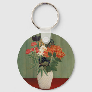 Vintage Henri Rousseau Kunstprint in Altgrün mit B Schlüsselanhänger