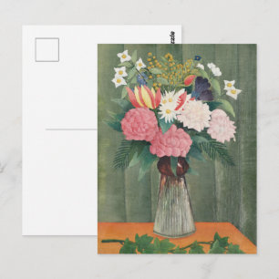 Vintage Henri Rousseau Stillleben mit rosa Blumen Postkarte
