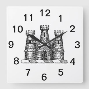 Vintage Heraldik-Schloss-Emblem Wappen Wappenschil Quadratische Wanduhr