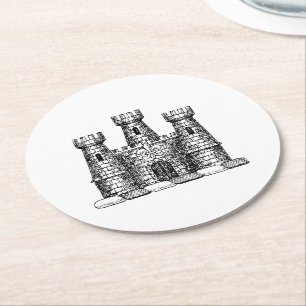 Vintage Heraldische Burg-Emblem Wappen Wappenschil Runder Pappuntersetzer
