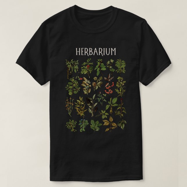 Vintage Herbarium Green Pflanze Chart T-Shirt (Design vorne)