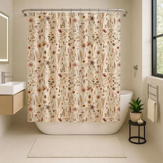 Vintage Herbarium Pressed Flower Boho Shower Duschvorhang (Vintage Herbarium Pressed Flower Shower Curtain)