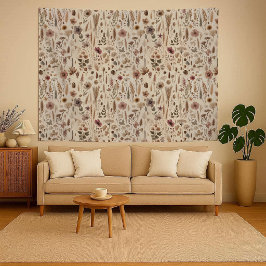 Vintage Herbarium Pressed Flower Botanical Wandteppich