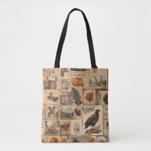 Vintage-Herbst-Collage-Muster Rustikale Ephemera Tasche
