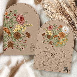 Vintage Herbst Floral Boho Rustikal Kraft Bogen Ho Einladung