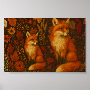 Vintage Herbst Fuchs Paar Poster