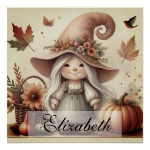 Vintage Herbst Gnome mit Herbstblättern Poster