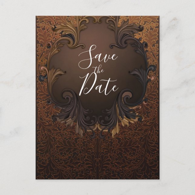 Vintage Herbst-Gold-Blätter Save the Date Ankündigungspostkarte (Vorderseite)