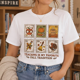 Vintage-Herbst-Lehrer-Postwertzeichen-Grafik T-Shirt