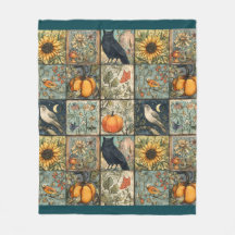 Vintage Herbst-Patchwork-Look Kürbis-Eule-Blume