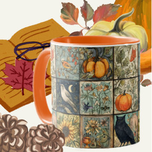 Vintage-Herbst-Patchwork-Look Kürbis-Eule-Blume Tasse