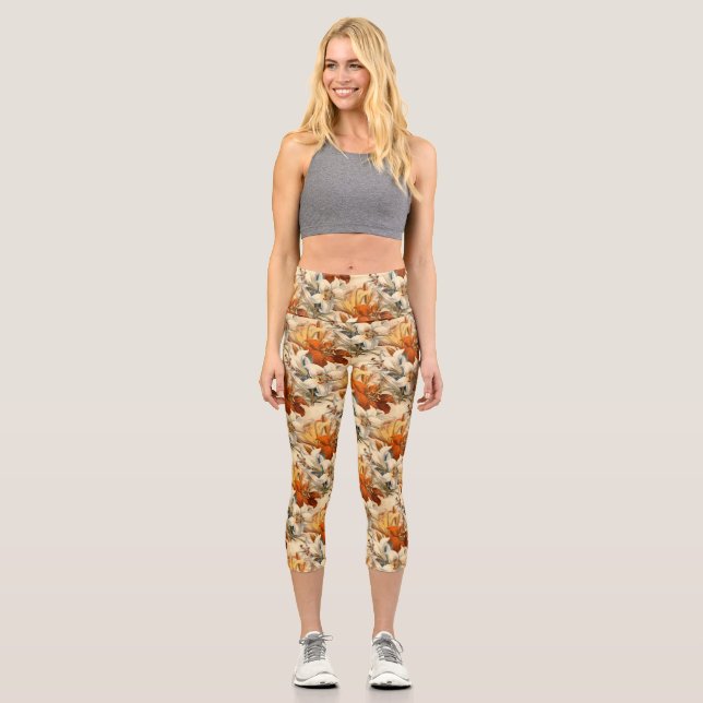 Vintage Herbstblume Capri Leggings (Vorderseite)