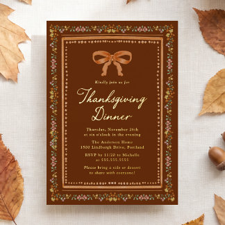 Vintage Herbstblumen Braunes Thanksgiving-Dinner Folieneinladung