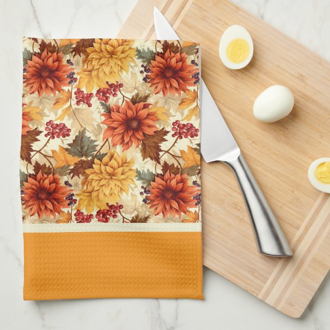 Vintage-Herbstblumen Geschirrtuch (Viertel Falte)