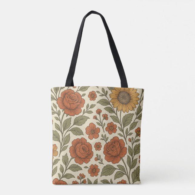 Vintage-Herbstblumenmuster – Rustikale Botanik Tasche (Rückseite)