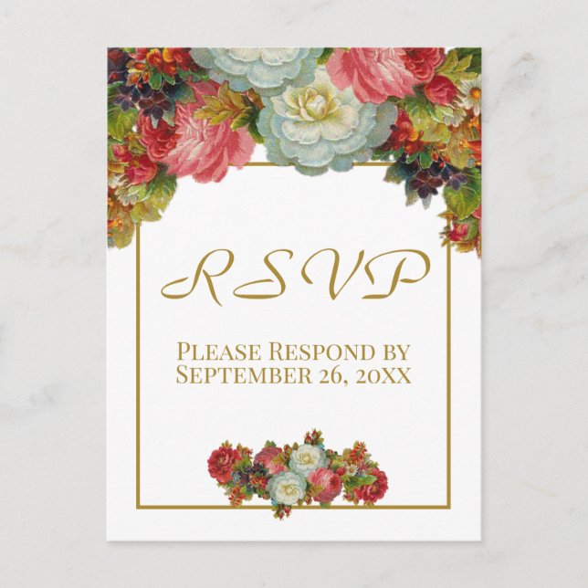 Vintage Herbstblütengoldene Hochzeit RSVP Postkarte (Vorderseite)