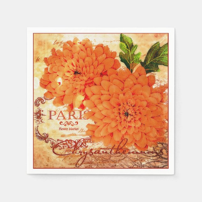 Vintage Herbstchrysanthemen Serviette (Vorderseite)