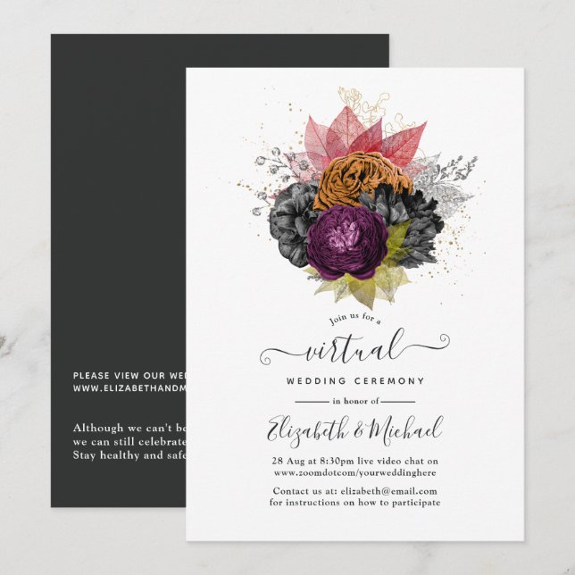 Vintage Herbstflorale Online-Hochzeit Einladung (Vorne/Hinten)