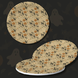 Vintage Herbstgeister und Schwarze Katzen Hallowee Pappteller