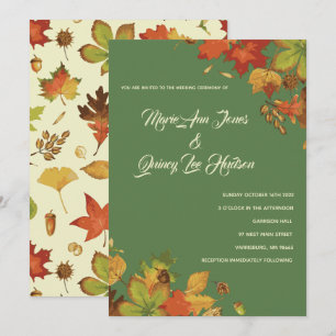 Vintage Herbstlaub Hochzeitsfeiern Grün Einladung