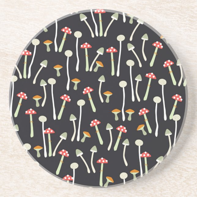 Vintage Herbstpilze Muster Design. Getränkeuntersetzer (Vorne)