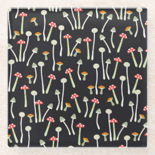 Vintage-Herbstpilze-Musterdesign. Glasuntersetzer