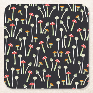 Vintage-Herbstpilzmuster-Design. Rechteckiger Pappuntersetzer