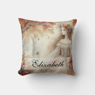 Vintage Herbstprinzessin mit Herbstblättern Kissen