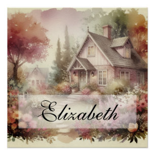 Vintage-Herbstszene Cottage-Garten Blätter floral  Poster