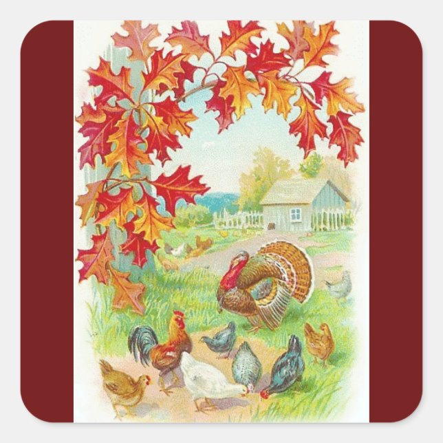 Vintage Herbstszene Quadratischer Aufkleber (Vorderseite)