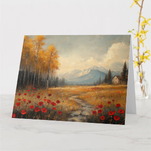 Vintage-Herbstwiesen-Gemälde Mohn Karte
