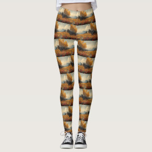 Vintage-Herbstwiesen-Gemälde Mohn Leggings