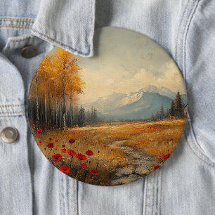 Vintage Herbstwiesen-Malerei Klatschmohn Button