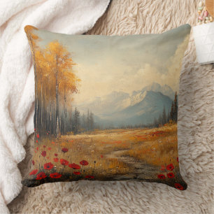 Vintage-Herbstwiesen-Malerei Mohnblumen Kissen